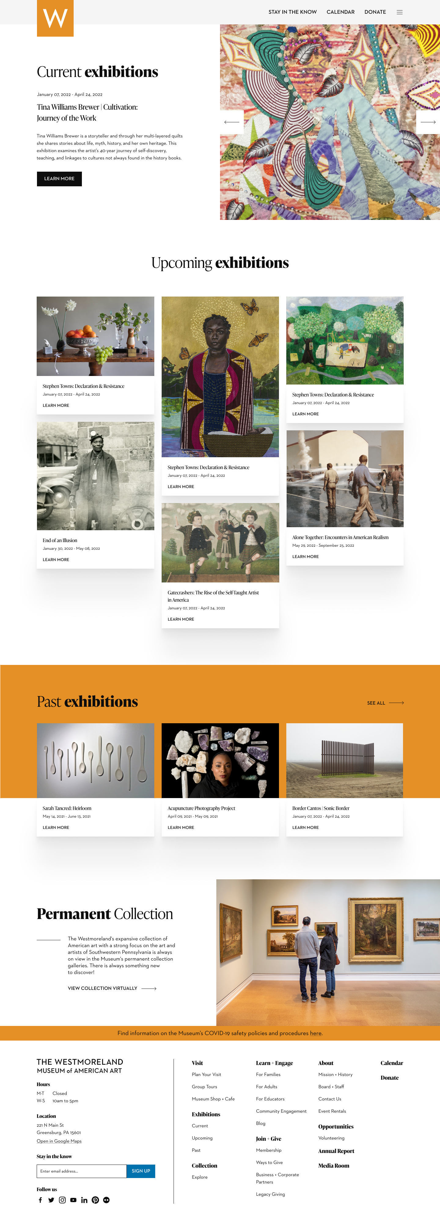 Listing of current exhibitions