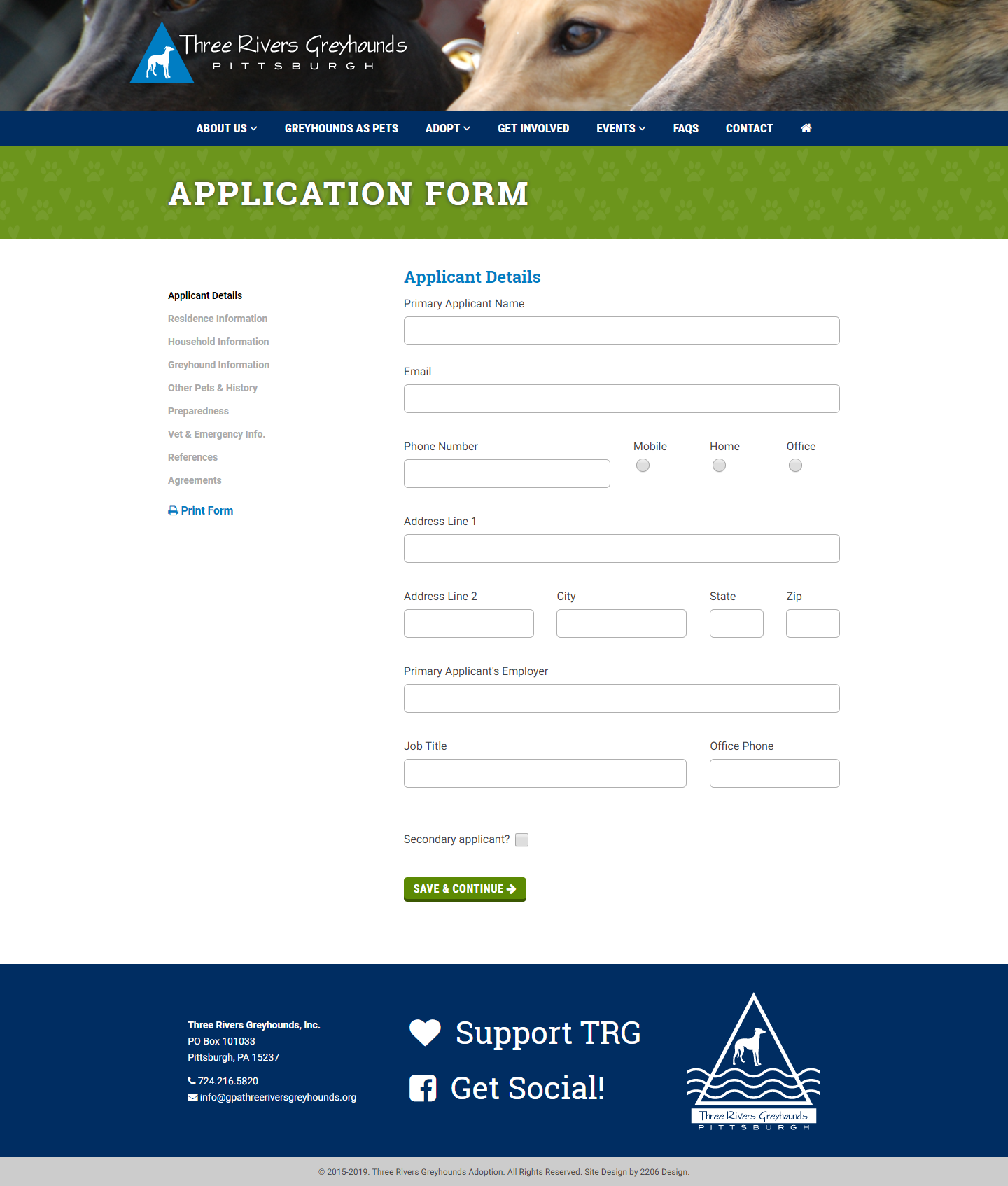 Adoption form using local storage to save sessions